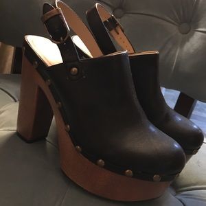 Black Mule Clog Platform Chunky Heels